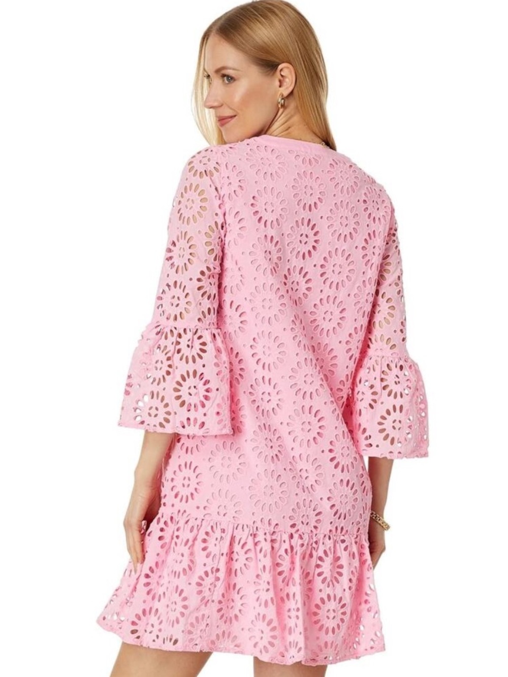 Lilly Pulitzer Bekah Eyelet Tunic Dress Peony Pink 3/4 Sleeve M - Picture 4 of 16